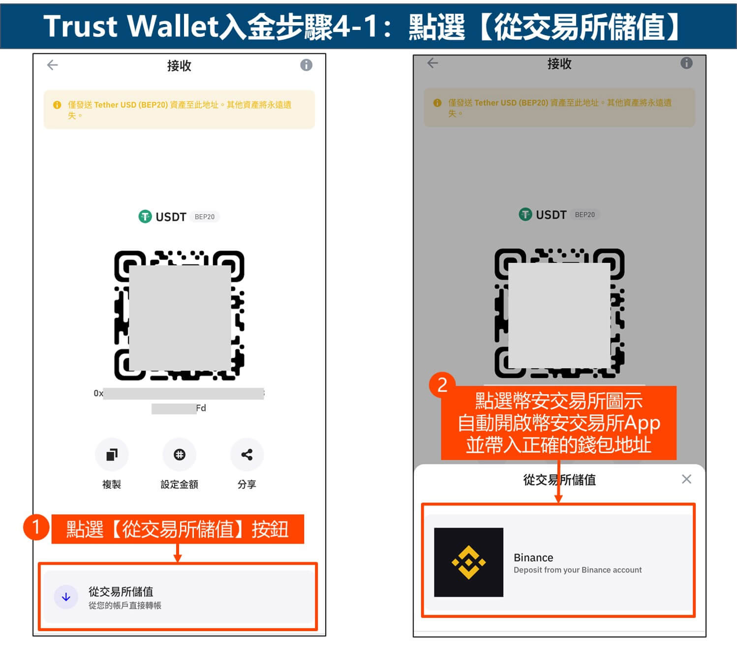 Trust Wallet入金步骤4-1：点击从交易所储值