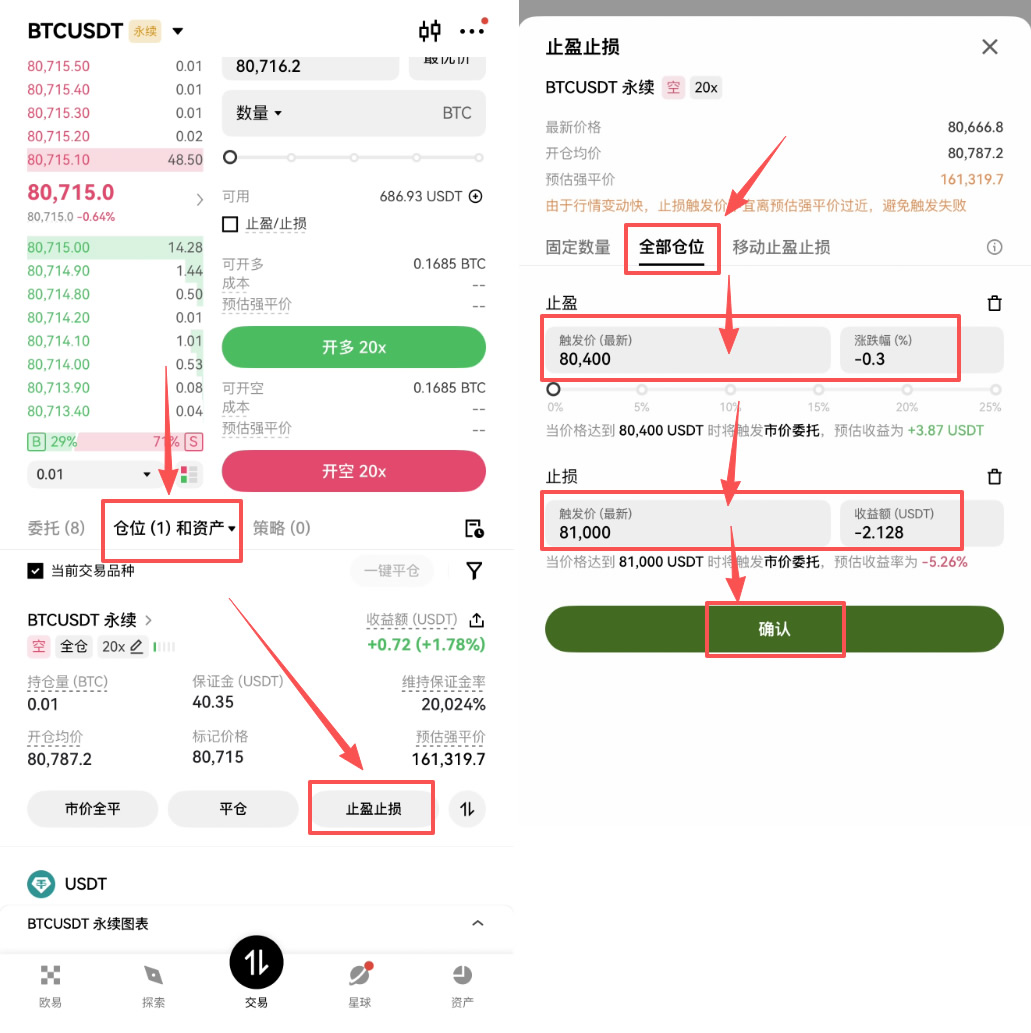 什么是止盈止损单的双向设置？欧意OKX合约高级风控委托教学