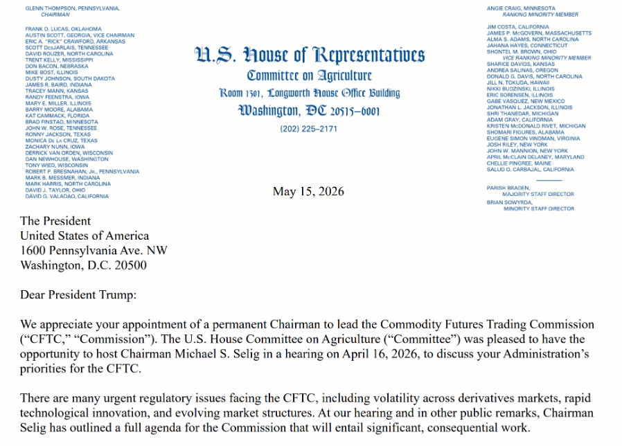 众院促特朗普补 CFTC 缺强监管
