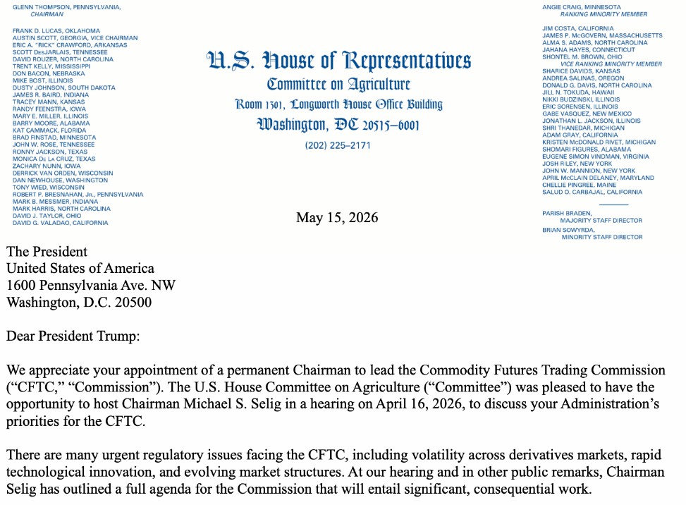 众议院借法案催特朗普补 CFTC 委员