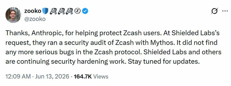 Mythos无Zcash“严重”漏，威尔说