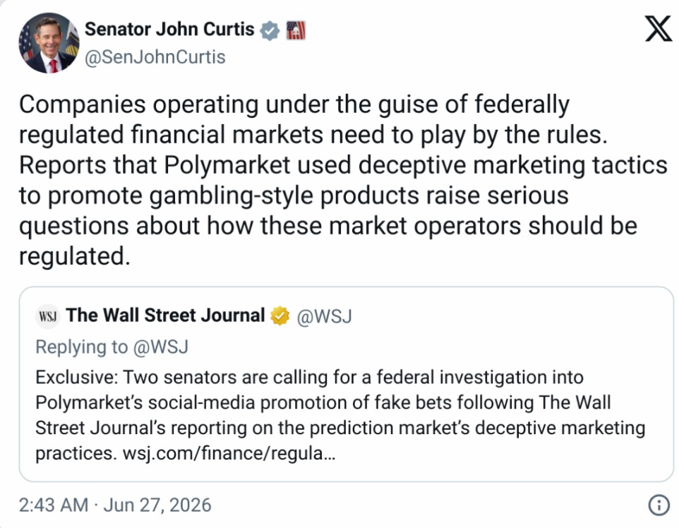 参议员逼查Polymarket骗局