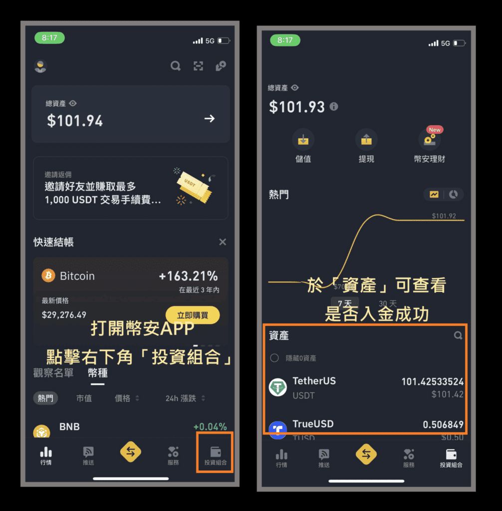 6. 如何确认币安成功入金？ （以币安Lite版做示范）