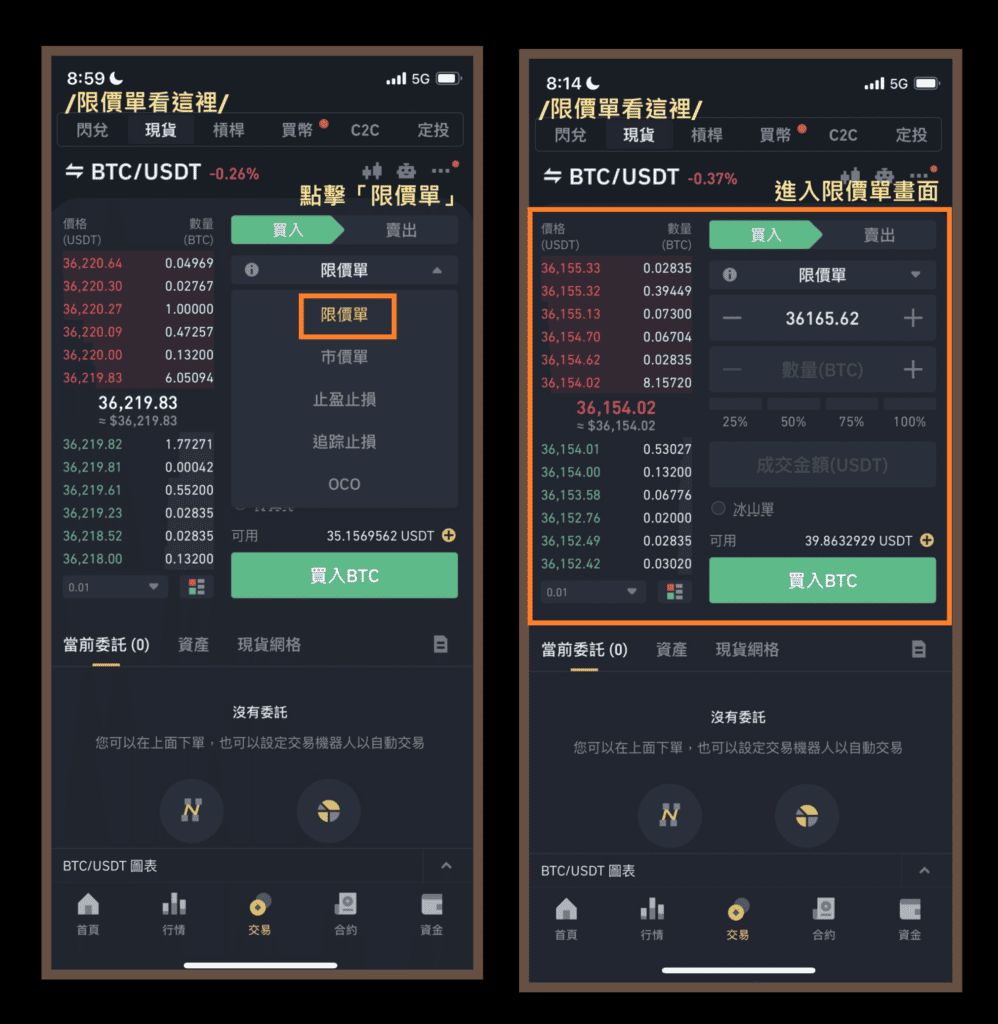 2. 币安现货购买比特币—— 限价单教学