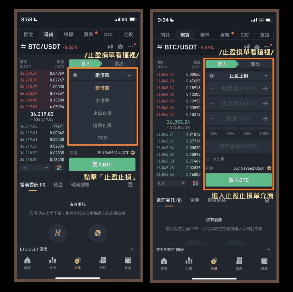 4. 币安现货购买比特币—— 止盈止损单教学