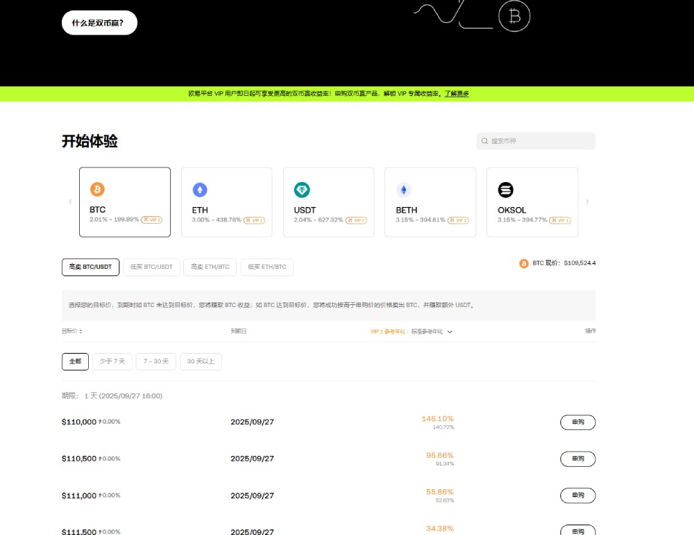 OKX双币赢VIP 专属利率