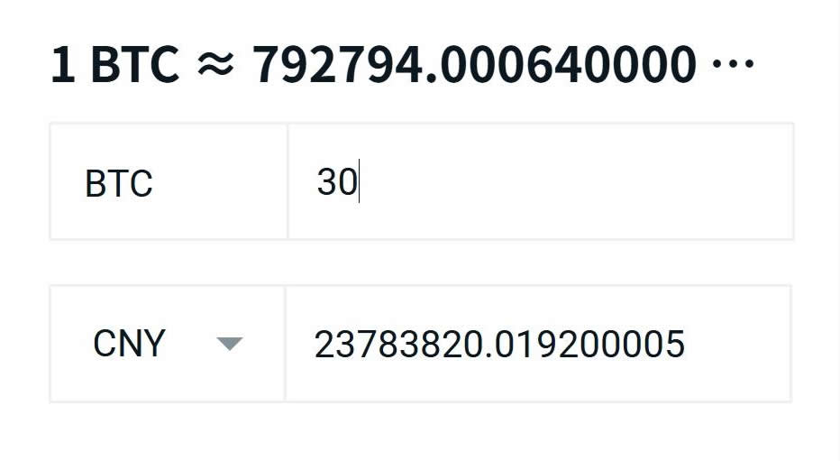 30个比特币值多少钱?等于多少人民币?