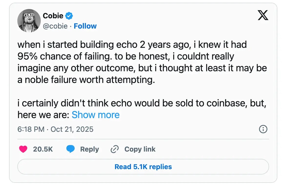 Cobie与Coinbase收购Echo