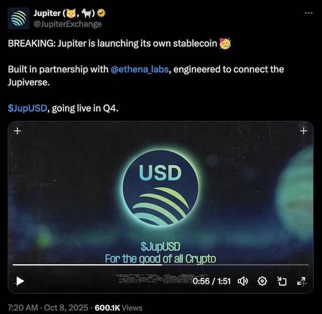Jupiter携手Ethena打造Solana原生稳定币JupUSD