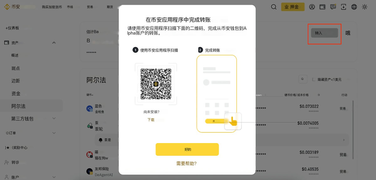 从币安钱包转账至币安Alpha账户的常见问题