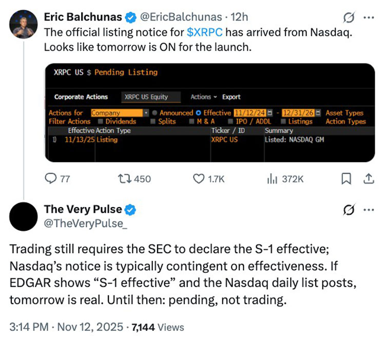 XRP ETF周四开市