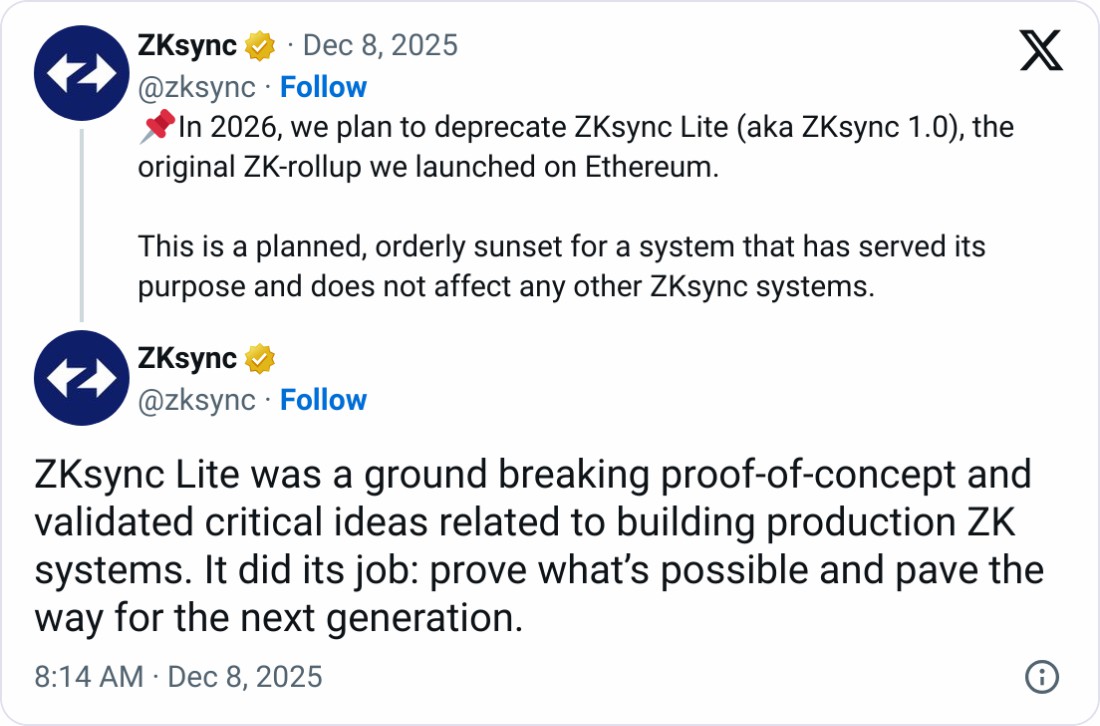 ZKsync Lite告别ZK-rollup时代