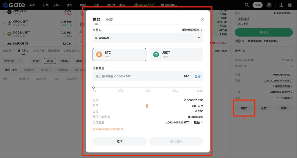 Gate交易所进行杠杆交易