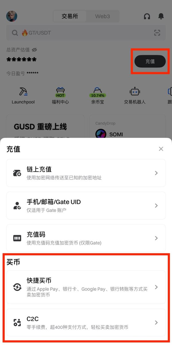 Gate交易所进行C2C买币