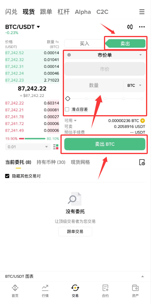 卖 比特币（以币安为例）