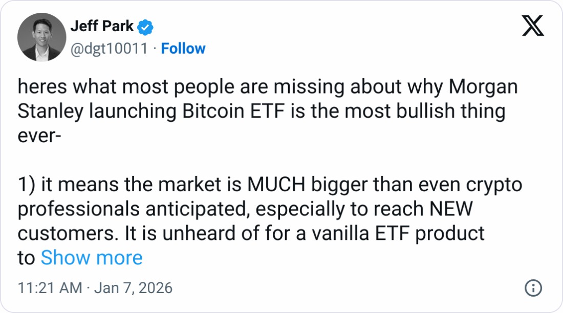 摩根士丹利比特币ETF:战略价值胜于资金