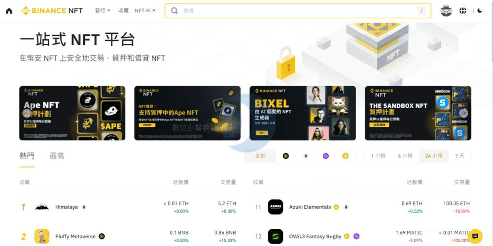 币安 NFT 平台，可交易、质押或借贷款