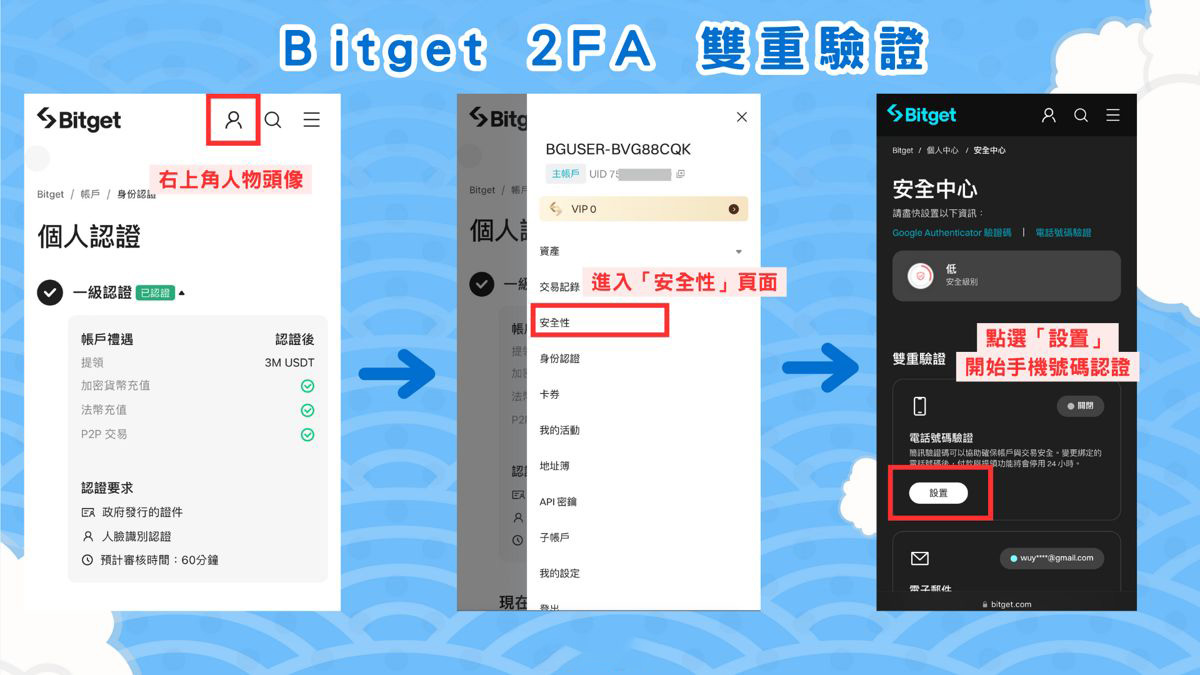 Bitget&nbsp;设定2FA 双重验证步骤一：绑定手机认证