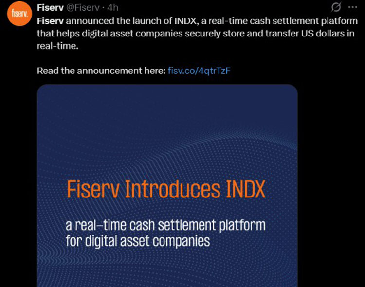Fiserv打造加密公司实时美元通道