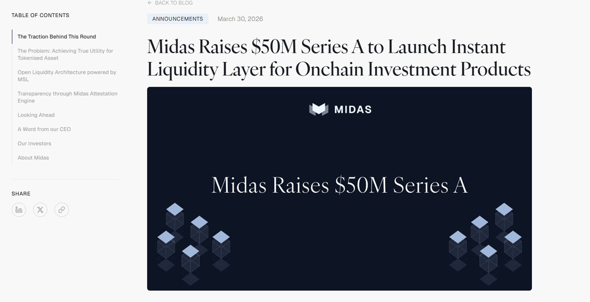 Midas融5000万做代币收益流层