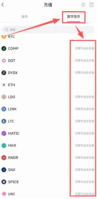 零售用户和专业投资者能充哪些币？