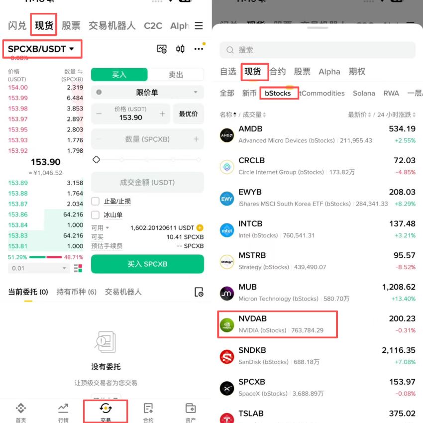 方法一：在现货市场直接买卖bStocks