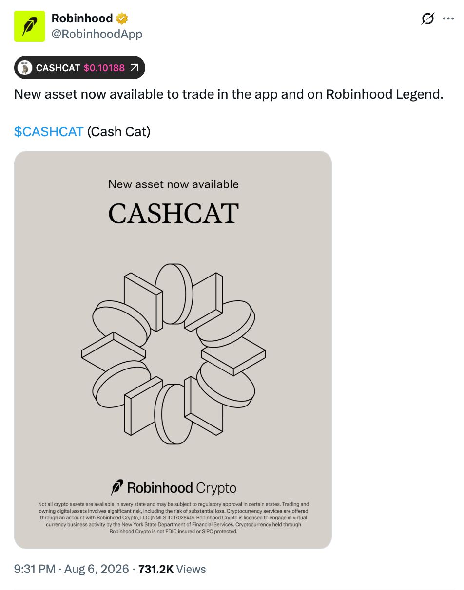 Robinhood上线CashCat，背后是券商平台更大的野心