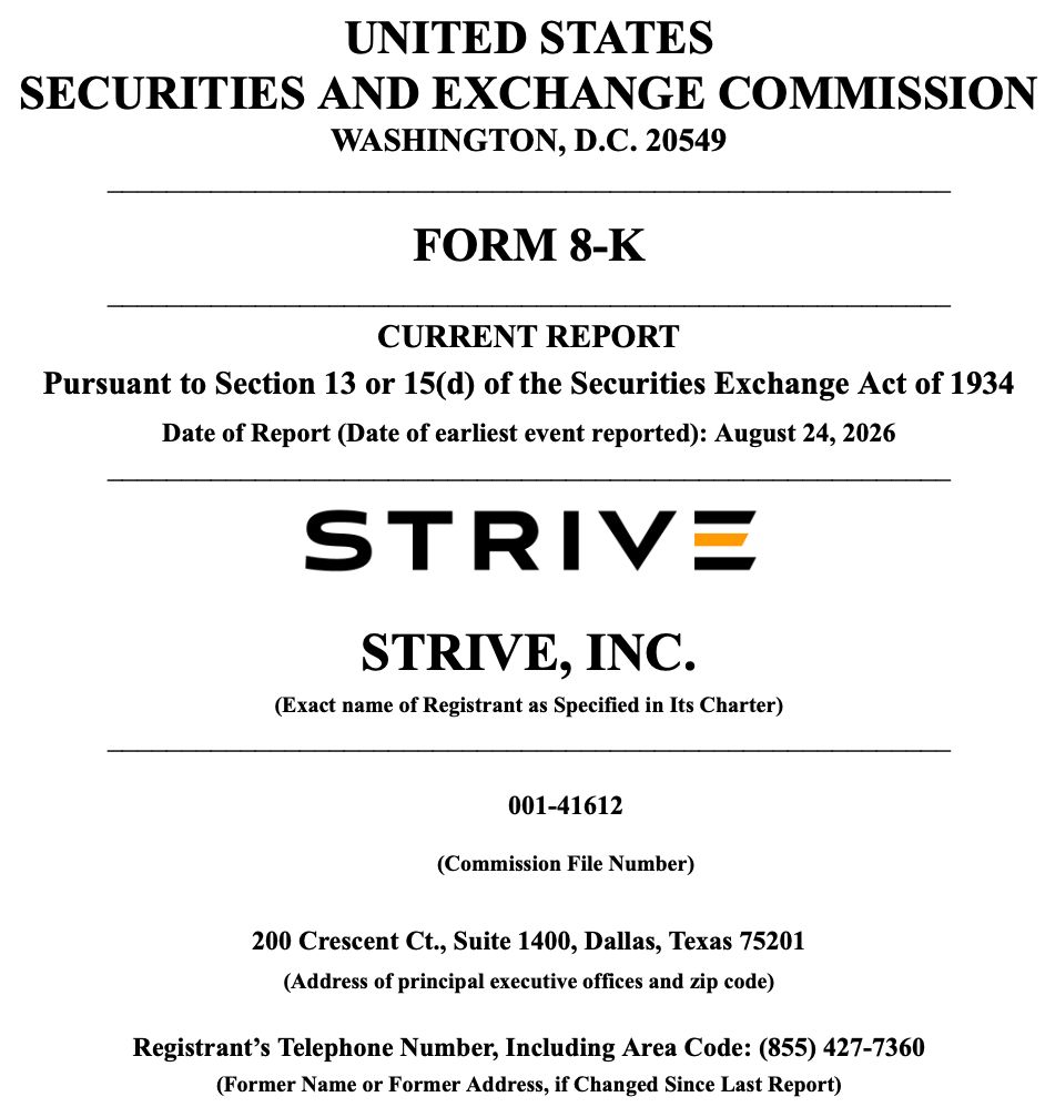 8150万美元购入1110枚比特币，Strive持仓扩张带动ASST暴涨11%