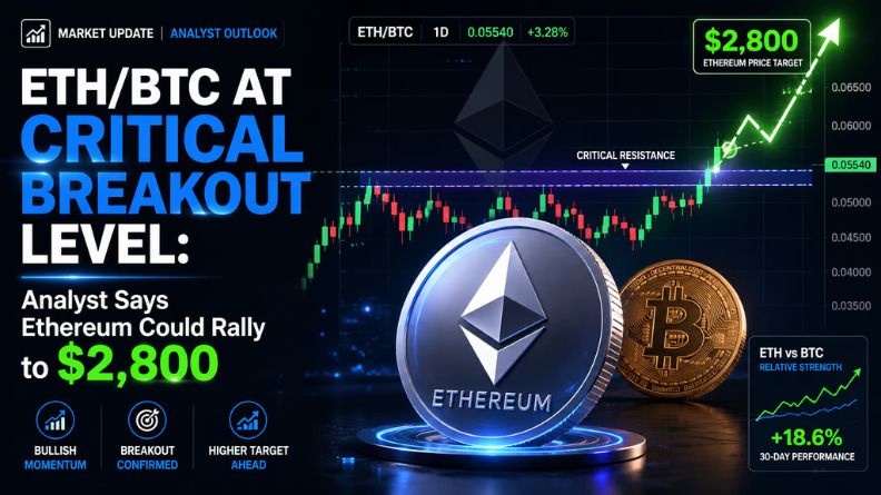 ETH/BTC位于关键突破水平：分析师称以太坊可能上涨至 $2,800