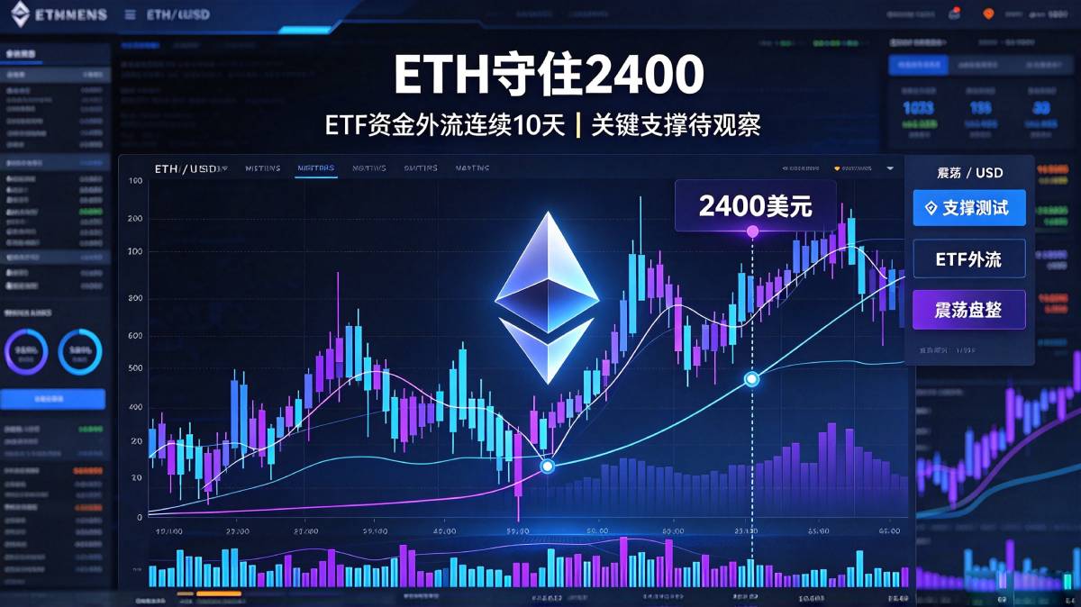 ETH稳住2400美元关口,美现货ETF资金撤离不止,净流出周期延续
